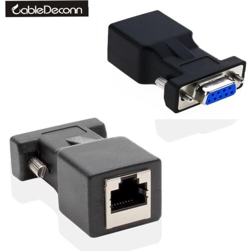 2PCS DB9 to RJ45 RS232 M/F Connector Converter COM Serial Port to Ethernet Card