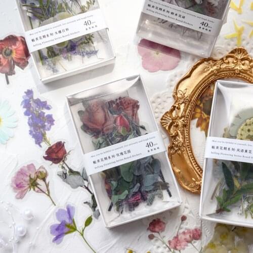 40 Pcs/lot Flower Waterproof PET Stickers Include Variety Roses Bouquet Sunflower for Laptop Scrapbook Diary Teen Girl
