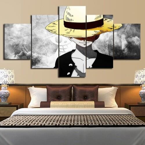 5 Piece Canvas Wall Art Anime Manga Pictures Pirate King Luffy Poster Home Living Room Decoration Painting Modular Framework