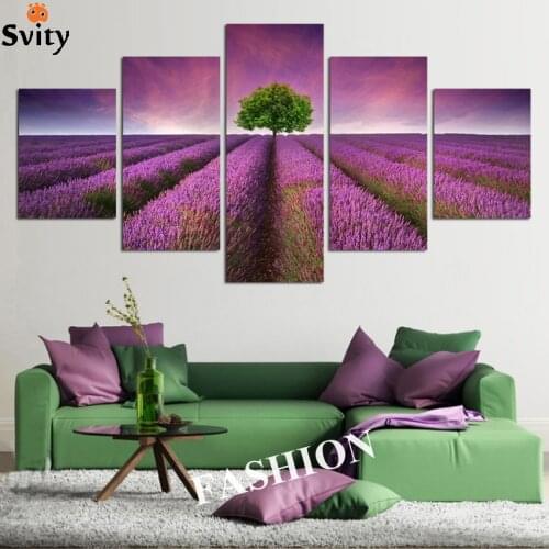 NO frame 5pcs Provence Lavender Modular pictures flowers canvas painting home decor on wall quadro Mural cuadro free shipping