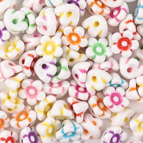 50pcs/lot Plastic Flower Colorful Wash Beads Handmade Necklace Bracelet Beads For DIY Jewelry Making Supplies Findings