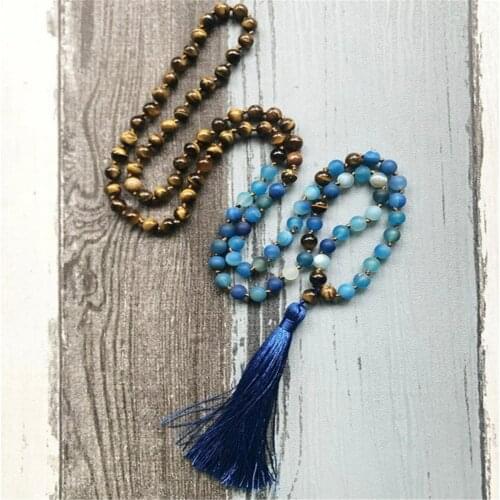 8mm Tiger Eye Blue Stone 108 Beads Handmade Tassel Necklace Japa Religious Spirituality Chakra Tibetan Prayer Spiritua Mala