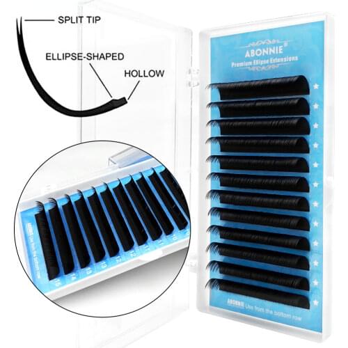 Abonnie Ellipse Flat Eyelashes Extensions Matte Lashes BT Material Split Tips Flat Cilios Premium Volume Individual Eyelashes