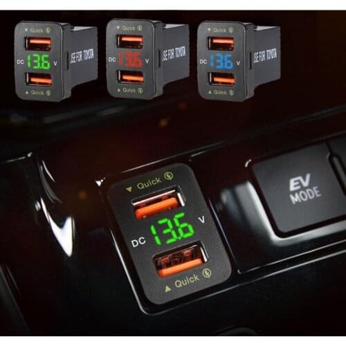 Dual Ports USB Car Charger QC3.0 12V-24V Automatic Adapter Mini LED Voltmeter Socket Quick Charge Compatible with-Toyota