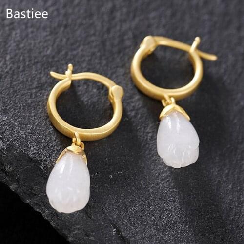Bastiee Magnolia Flower Jewelry For Women Silver 925 Jewelry Inlaid Jade Jewelry Dangle Earrings Korean Earrings Long Earrings