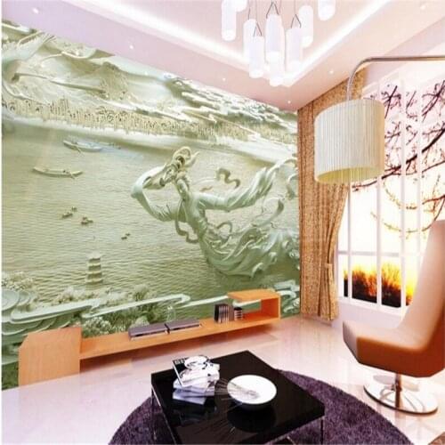 Beibehang beibehang Large custom wallpaper Chang'e Flying 3D three - dimensional relief of Chinese living room background wall