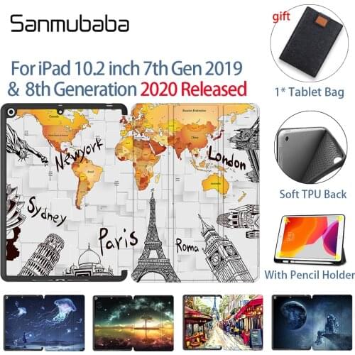 Sanmubaba Case For iPad 10.2 7th 8th Generation Tablet 2020 Soft TPU+PU Leather Folio Flip Stand Funda coque With Pencil Holder