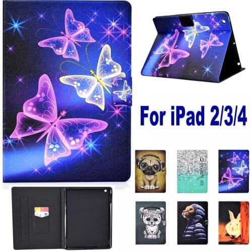 Fashion Painted Stand Case For Apple iPad 2/3/4 Cover A1396 A1397 A1416 A1430 A1403 A1458 A1459 A1460 A1395 Case Cat Dog Rabbit