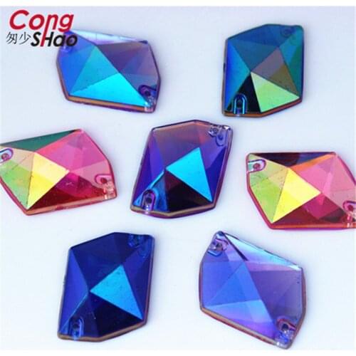 Cong Shao 80pcs 16*21mm AB cosmic shape Acrylic rhinestone stones and crystals flatback sewing 2 Hole Wedding Dress Button CS380