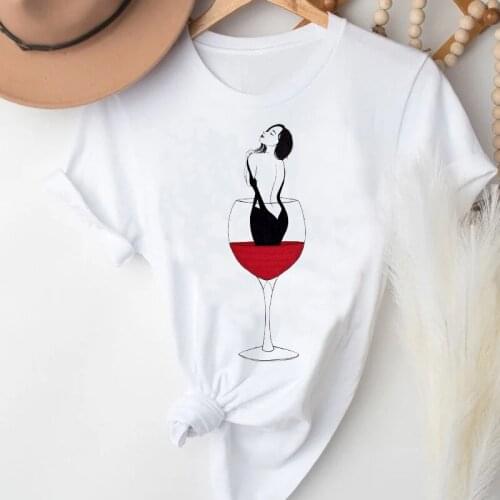 T-shirts for Women Wine Casual Ladies Funny Cartoon Fashion Trend Clothes Stylish Tshirt Top Lady Print Girl Tee T-Shirt