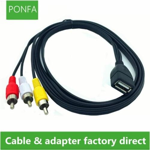 1.5m USB A Female to 3 RCA Phono AV Cable Lead PC TV Aux Audio Video adapter