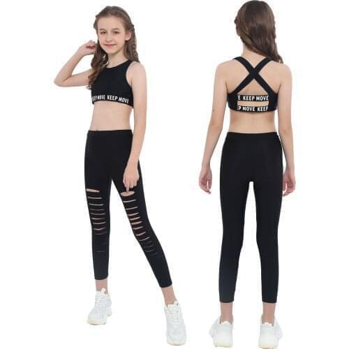 Kids Girls Ballet Dancewear Workout Gymnastics Outfits Tank Tops with Pant Leggings Set for Stage Performance Dance Outfits