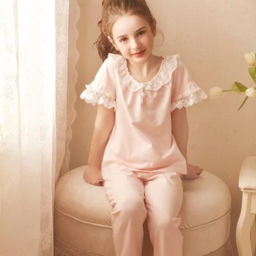 Summer Princess Pajamas For Girls Soft Cotton Nightwear With Lace Ruffles Children Leisure Pyjamas Nightwear Nighty 2- 10 Years