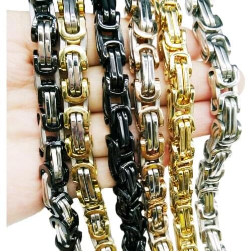 Trendy Style Mens Necklace 8mm Wide Silver Color Stainless Steel Byzantine Box Chain Vintage Jewelry Friends Gift Wholesale