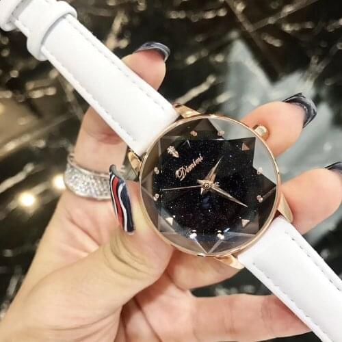 Vogue Girls Candy Colors Genuine Leather Watches Fashion Cool Faceted Star Crystal Wrist watch Quartz Waterproof Analog Watch