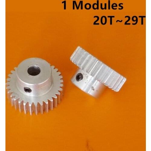 Aluminum Alloy 1 Modules 20T-29T Tooth Bore 4 5 6 6.35 7 8 9 10 11 12mm for Motor DIY Small Modulus Gear