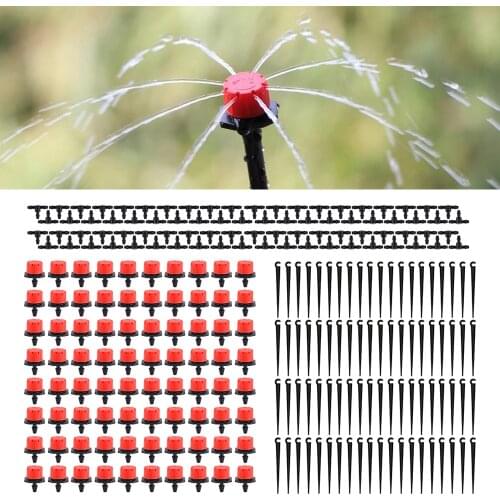 240Pcs Drip Irrigation Kit Garden Plant Watering System with Distribution Tubing Hose for Vegetable Flower Herbs Support Stakes