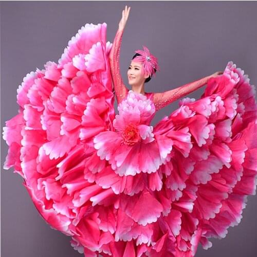 New Flamenco Dance Stage Performance Clothes For Women Adult Spain Folk Dance Big Swing Petal Dress Gypsy Skirt S-3XL VO1044