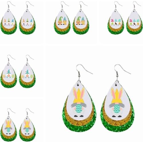 New!! Nickel-Free Easter Funny Gnomes Earrings Faux Leather Teardrop Earrings Stock