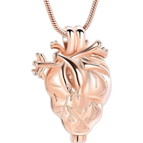 IJD10000 Stainless Steel Anatomical Heart Memorial Locket Necklace Organ Cremation Jewelry Inside Tube Urn For Ashes