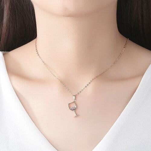 Wine Glass Pendant Necklace Women Zirconia Long Chain Necklace Womens Fashion Anniversary Charms Jewelry Femme Gift Choker #LR4