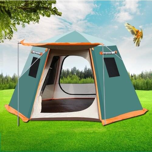 Automatic Camping Tent Outdoor Waterproof Anti-UV Hexagonal Big Tent Aluminum Pole Garden Pergola Awning Family Tent 4-6 Persons
