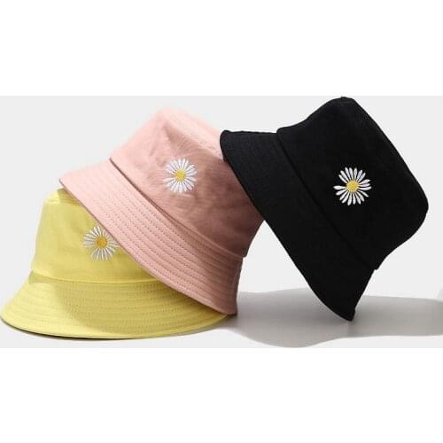 Daisies Bucket Hat Women Men Cotton Fashion Embroidery Cap Girls Double-Sided Daisy Bob Sun Femme Floral Panama Hat