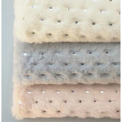 Hot gold flannel imitation rabbit hair fur cloth fabric with sequin star for toy home textile sofa fabric flannel 1Meter