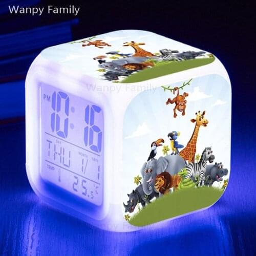 Hot style selling Animal World Alarm Clock 7 Color Glowing LED Multifunction Digital Alarm Clock Presented Kids Festival Gift