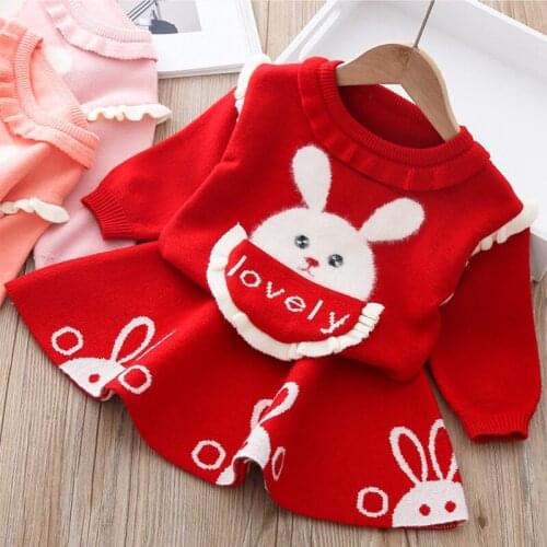 Christmas Children Clothing Baby Kids Sweater ＆ Skirt Two-Piece Cartoon Sweater For Grils In Winter Baby Girl Knitting Shirt 2st