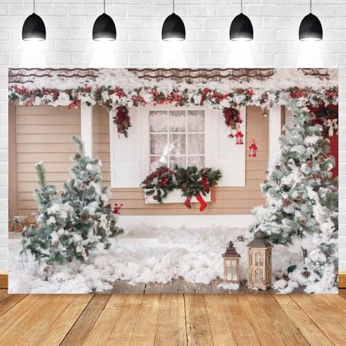 Christmas Tree Winter House Window Snow Newborn Baby Backdrop Photography Vinyl Photographic Background Photo Studio Decor Props