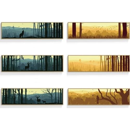 Nordic Elk Forest Jungle Tree Trunk Silhouette Landscape Decorative Painting Background Wall Hanging Painting Modern Minimalist