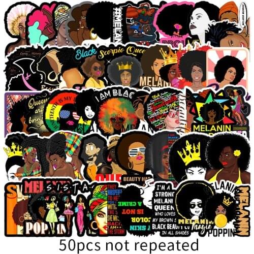 50PCS Fashion Inspirational Melanin Poppin Black Girl Sticker For DIY Luggage Laptop Skateboard Motorcycle Decal Stickers