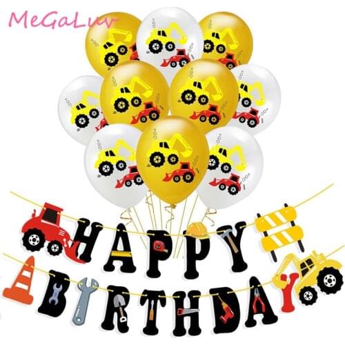 Construction Birthday Party Supplies Truck Happy Birthday Banner Latex Balloons Dump Truck Theme Birthday Decoration Pack