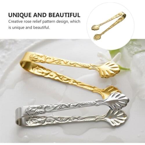 2Pcs Vintage Rose Relief Stainless Steel Ice Cube Clips Sugar Tongs Foods Clips Kitchen Serving Tong Barware