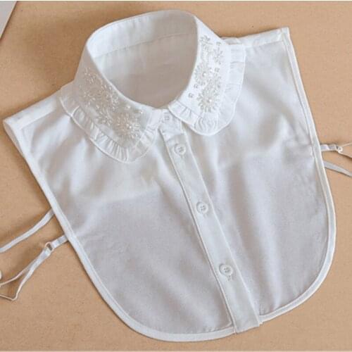 Detachable High Neck Bowknot False Blouse Top Women lady pearl beaded Detachable wild beaded sweater striped Clothes Accessories