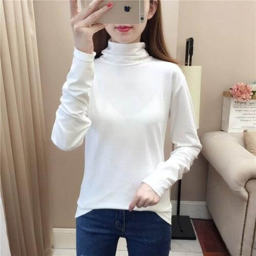 T-shirt female long-sleeved loose casual fashion autumn and winter 2019 new inside high collar solid color bottoming shirt women
