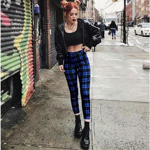 Explosive Plaid High Waist Leggings Womens Casual Pants Womens Sexy Push-Ups Leggings Stretch Pants Pencil Pants
