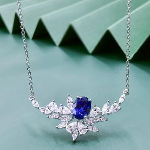 100% 925 Sterling Silver 7*9mm Sapphire High Carbon Diamond Pendant Necklace For Women Sparkling Party Fine Jewelry