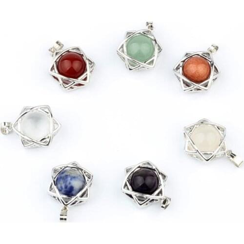 1pc Natural Stone Six-pointed Star Pendant Hollow Smart Amethysts Ball Pendulum Purple Healing Reiki Chakra Decor Crystal