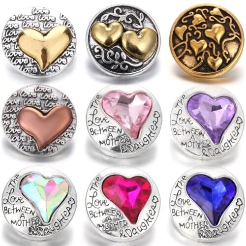 6pcs/lot New Snap Jewelry 18mm Snap Button Lot Rhinestone Love Heart Snap Buttons Fit 18mm Leather Snap Bracelets for Women