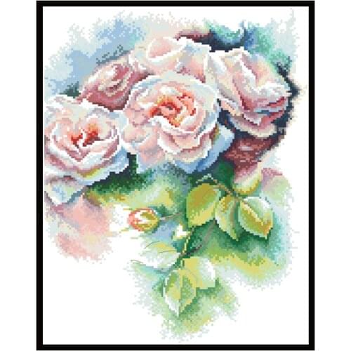 Watercolor Rose Cross Stitch Kits Flowers Printed Patterns Canvas Embroidery Sets 11CT 14CT DIY Crafts Home Decoration Paintings
