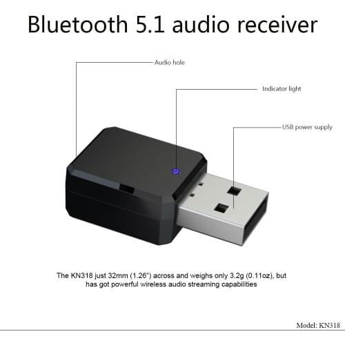 2020 KN318 Bluetooth5.1 Audio Receiver Dual Output AUX USB Stereo Hands-Free Call for Car Speaker