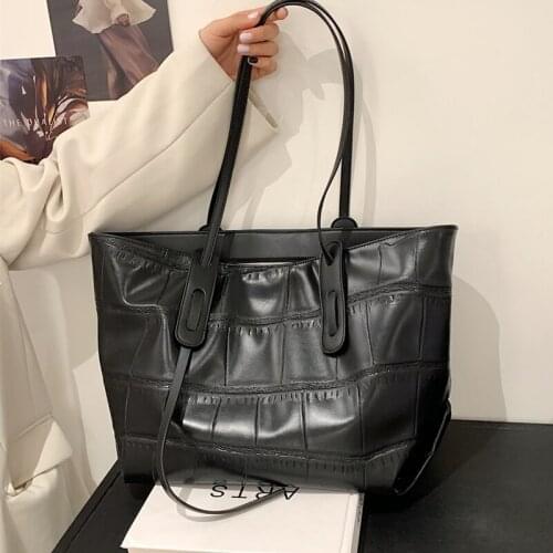 Black Big Soft Leather Women Tote Bags Luxury Designer Handbag Large Capacity Shopping Bag Stone Pattern Ladies Shoulder Bag Sac