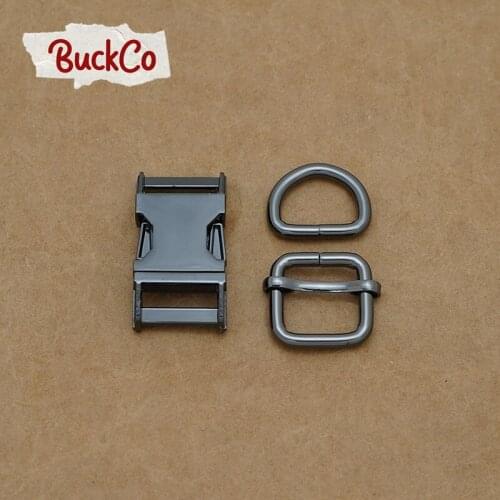 20mm Gun black(metal buckle+Adjust Buckle+D ring/set)for DIY backpack bag handmade dog collar webbing sewing premium accessory