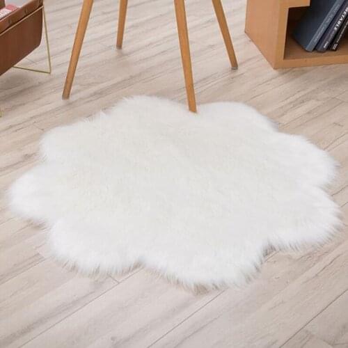 Cilected Wool Imitation Sheepskin Carpet Plum Home Artificial Wool Flower Mats Girls Bedroom Blankets Children Soft Crawling Mat