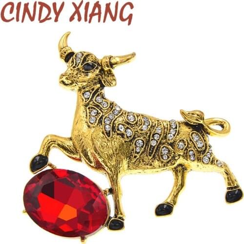 CINDY XIANG 2 Colors Choose Rhinestone Bull Cattle Cow Brooch Chinese Zodiac Year Brooch New Design Vintage Pin