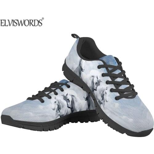 ELVISWORDS Big Size Running Shoes For Men Fashion Horse Prints Sneakers Women Shoes Flats Casual Couple Sport Shoes Breathable