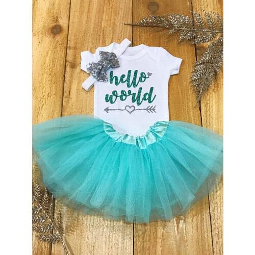 Custom Hello world baby shower coming home Newborn infant bodysuit onepiece Tutu Dress romper Outfit Sets birthday party favors