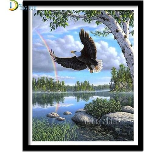 Soaring Eagle, Birch Tree, Rainbow DIY Diamond Painting Cross Stitch Cuadros Natural Landscape Wall Art Pictures For Living Room